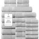 100% Cotton Bath Towel Set of 24-6 Bath Towels, 6 Hand Towels, 12 Wash Cloths, Sustainable, Soft, Highly Absorbent, Combed Cotton 24 Piece Set for Hotels, Spa, Bathroom, Dorm, Silver, Towel Set - Pack of 24