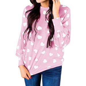 Valphsio Womens Valentines Tshirt Long Sleeve Heart Prints Blouse Crew Neck Sweatshirt (Medium, White)