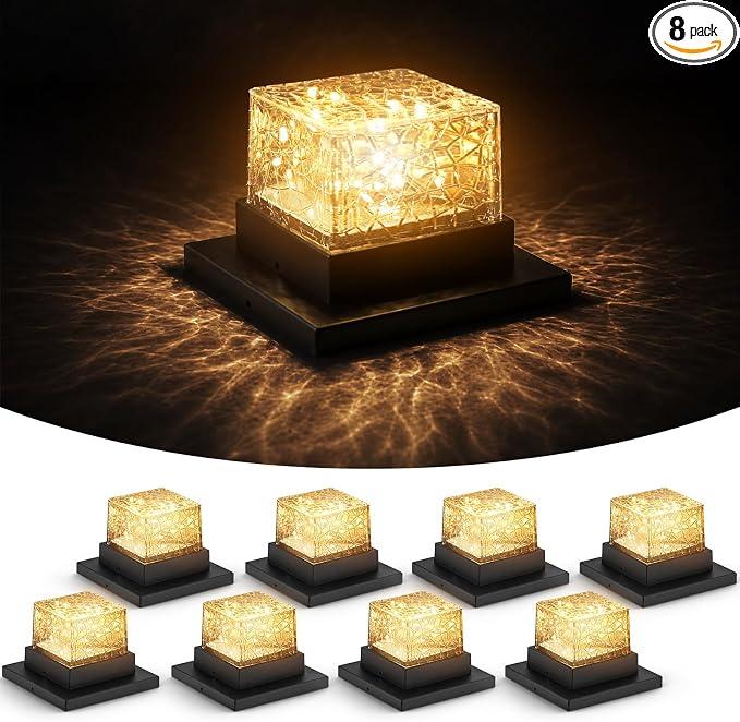 VIODAIM Solar Post Cap Lights 4x4 5x5 6x6, Waterproof Firefly, 8-Pack