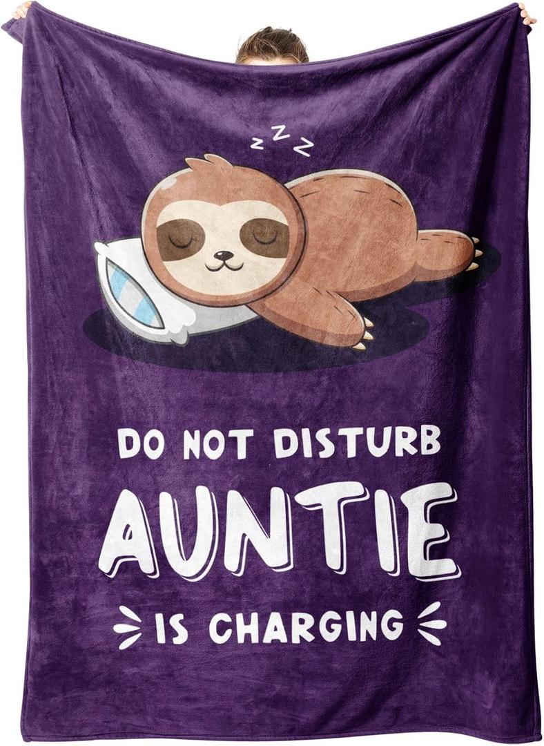 Funny Gifts for Auntie Christmas, Aunt is Charging Sloth Blanket, Auntie Birthday Gifts, Present for Aunts from Niece Nephew Christmas Mothers Day, Super Soft Throws Blanket for Aunt 60" x 50" (Purple)
