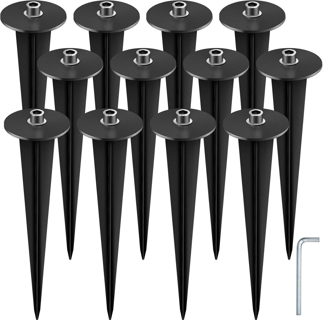 12 Packs Metal Threaded Spikes Solar Light Stakes Replacement LED Solar Lights Spike with 12 Hex Screws Solars Pathway Light Ground Spike for Outdoor Yard,Balcony