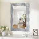 KOHROS Decorative Wall Mirror with Glitter Beaded Bathroom Mirror 36 x 24" Silver Rectangle Beveled Mirror for Bathroom Vanity Entryway