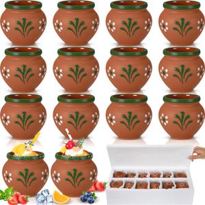 Gejoy 12 Pcs 3oz Cantaritos De Barro Shot Mini Clay Cups Jarritos De Barro Mexicanos Taco Cocktail Glasses for Tequila, Margaritas, Mojitos, Mojitos Cold Hot Drinks (Floral)