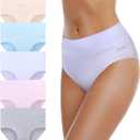 coskefy Women's High Waisted Cotton Underwear Soft Breathable Panties Stretch Briefs Ladies Panties 5 Pack (Large, Light Color)