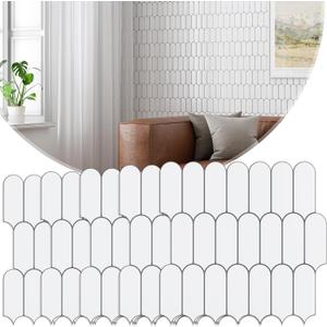 Peel and Stick Backsplash, 20-Pack Thickened Stick on Scalloped Subway Tiles, Faux Ceramic Tiles for Kitchen, Bathroom, White