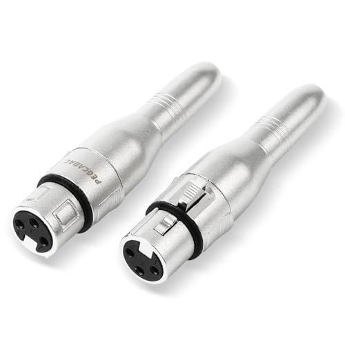 pegcabac XLR 3 Pin Female to 1/4" 6.35mm Female Jack Socket Audio Adapter, Professional Grade Conversion Adapters, Audio Cable Mic Cord Adapter Plug, Silver 2-Pcs