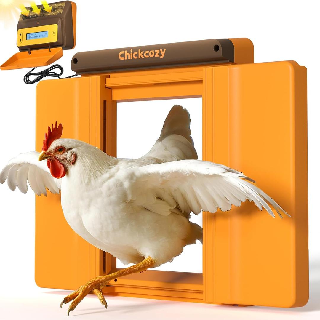 Chickcozy Solar-Powered Automatic Chicken Coop Door, Dual Motor Chicken Coop Door with Light Sensor, Timer & Manual Mode, Automatic Coop Door with Dual Anti-Pinch System, Weatherproof (With 6.5ft Corded Control Box)