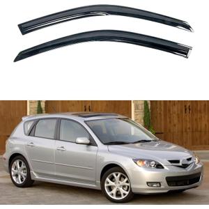 KPY Window Visor Compatible with Mazda 3 Hatchback 2004-2009, 4PC Rain Guard Side Window Vent Deflectors Tape-On Mugen Style, 2004 2005 2006 2007 2008 2009 (04-09 Mazda 3 Hatchback) 2 Pcs