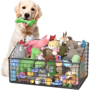 Kaiferty Indestructible Dog Toy basket, Large Toy Bin for Dogs,Pet Toy Bin Dog Metal Basket Organizer Storage for Toys Food Storage (Black)