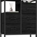 Furnulem 5 Drawer Black Dressers for Bedroom 2 Tier Shelf Storage Small Fabric Dresser for Closet Sturdy Metal Frame Modern Style Storage Cabinets Organization Units for Hallway Rooms