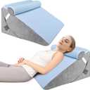 Bed Wedge Pillow for Sleeping, Adjustable Wedge Pillow Set for After Surgery, Elevated Triangle Pillow for Acid Reflux and Back Pain Relief, Post Surgery, Sleep Apnea, Back Suppor (White/Light Blue)
