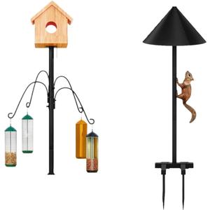 Bird Feeder Pole 93.31 Inch Feeding Station with Squirrel Proof Baffle Heavy Duty Metal Mounting Pole Stand with 4 Shepherd Hooks for Outdoor Decor Black (Bird House Not Included)