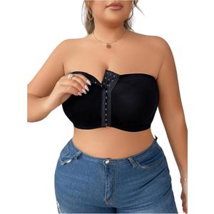 MakeMeChic Women's Plus Size Strapless Bras Front Closure Half Push Up Bra Bandeau Wireless Bralette for Large Bust (Black, XXXL)