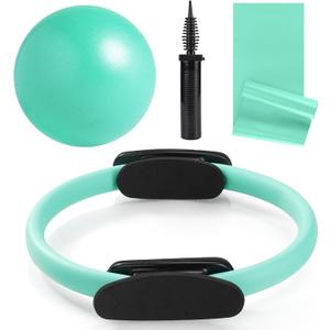 Tsikavo Pilates Ring, Pilates Ring Circle and Ball Set, 12 Inch Magic Circle Pilates Ring,9 Inch Small Exercise Ball,Resistance Bands Set, Home Pilates Equipment for Women (Teal)