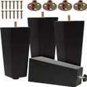 CODIN (5 Sizes: 3"-4"-5"-6"-8" Set of 4 Wood Furniture Legs - Square Sofa Legs, Couch Leg - Brown Mid-Century Modern Replacement Legs for Armchair Recliner Coffee Table Dresser (4, 6")