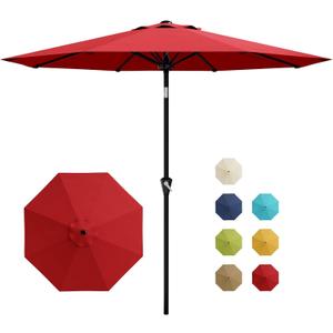 GarveeLife 10FT Umbrella Outdoor Patio, Table Umbrella with Push Button Tilt and Crank, 8 Sturdy Ribs Waterproof UV Protection for Garden, Pool, Deck, Backyard, Market (Red)