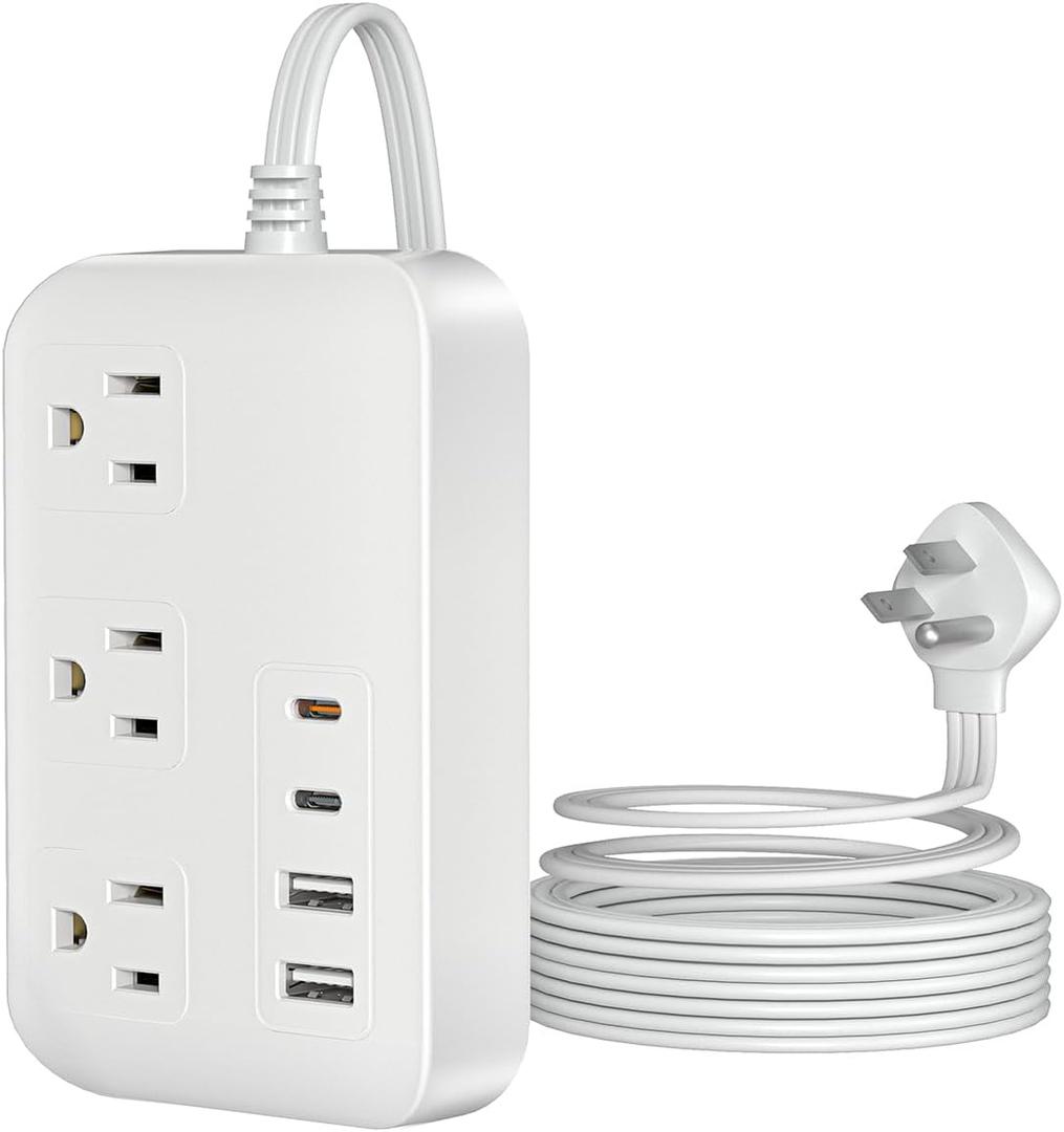 Power Strip-6FT Extension Cord Flat Wall Plug,3 Outlets 2 USB,2 USB-C,PD20W Charging Ports,Electrical Outlet,Flat Plug Power Strip,Outlet Extender,Cruise Ship Essentials for Home Dorm Room Essentials White
