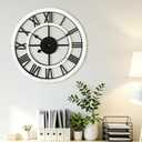 16 Inch Rustic Wall Clock Silent Non-Ticking Wooden Wall Clocks with Roman Numerals Farmhouse Decorative Clock for Living Room Bedroom Office (White)