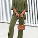 PRETTYGARDEN 2 Piece Lounge Sets for Women Summer 2025 Short Sleeve Tops Wide Leg Pants Matching Travel Outfits Clothing (Army Green,X-Small) 