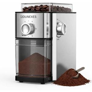 Flat Burr Coffee Grinder Electric,Adjustable Coffee Grinder for Home Use, Burr Mill Grinder with 17 Levels, Large Bean Hopper & Removable Container, silver