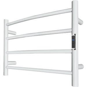 Towel Warmer with Built-in Timer Bathroom Wall Mounted Bath Towel Heater Plug-in Electric Heated Towel Rack Stainless Steel Curved Round Oil Rubbed Drying Rack 16.54x23.62x5.51 inches White