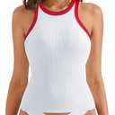 Women Padded Cotton Ribbed Tank Tops 2025 High Neck Racerback Basic Tops