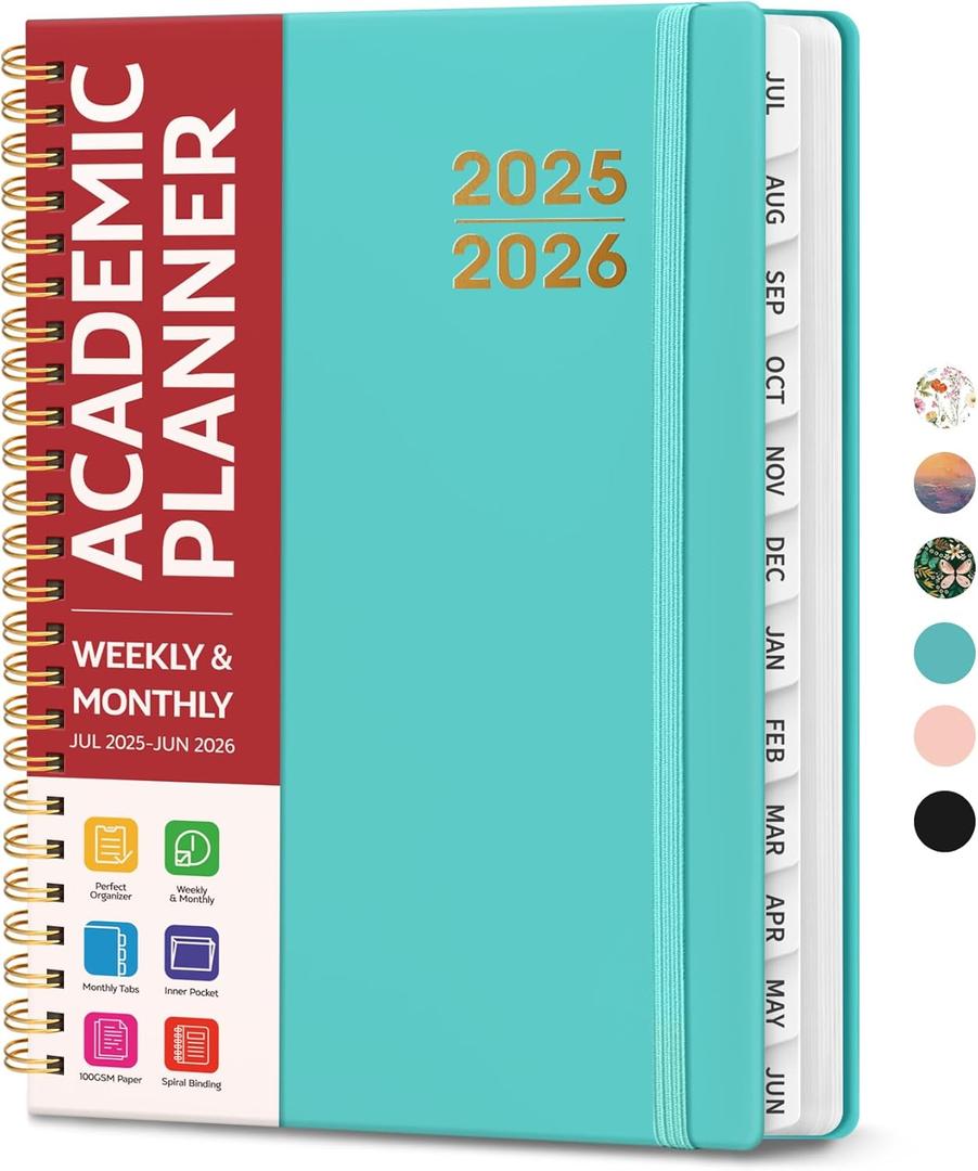 Academic Planner 2025-2026 For Women & Men, Monthly and Weekly Calendar Planner, Jul 2025 - Jun 2026, A5 (6.3" x 8.5"), Teacher Student Planning Book with Tabs, Ideal for Office School Supplies - Aquamarine