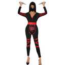 Women Ninja Costume with Hooded Romper and Ninja Mask 3Pc Adult Deluxe Halloween Dress Up Party Cosplay Accessories Set S