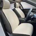 Linen Car Seat Covers Front Seat Covers Breathable Cloth Fabric Car Seat Protector - Universal Fit for Cars, Vans, SUVs, Trucks - 2 Units - Beige