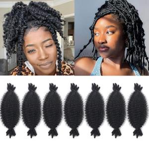 Springy Afro Twist Hair 7 Packs Marley Hair Pre-fluffed kinky Twist Hair for Distressed Soft Locs Pre-separated Cuban Twist for Black Women