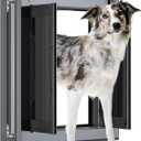 Aluminum Large Dog Door for Door, Up to 110 LBS,Gray