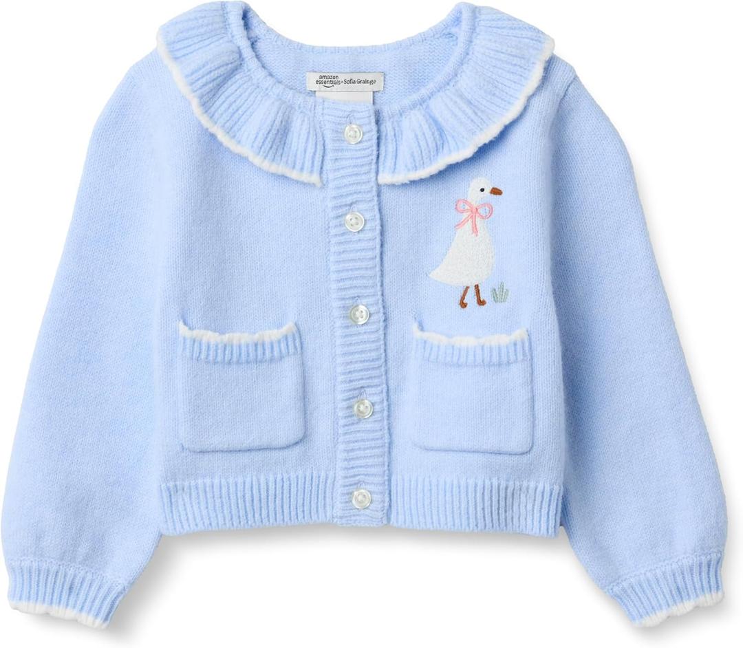Amazon Essentials x Sofia Grainge Babies, Toddlers and Girls' Cardigan Sweater (Medium, Light Blue Goose)