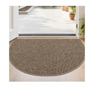 Dirt Trapper Door Mat 24" x 36" Half Circle Non-Slip Washable Doormats Entrance Rugs Absorbent Welcome Low Profile Floor Mats for Front Back Door and Entryway, Taupe