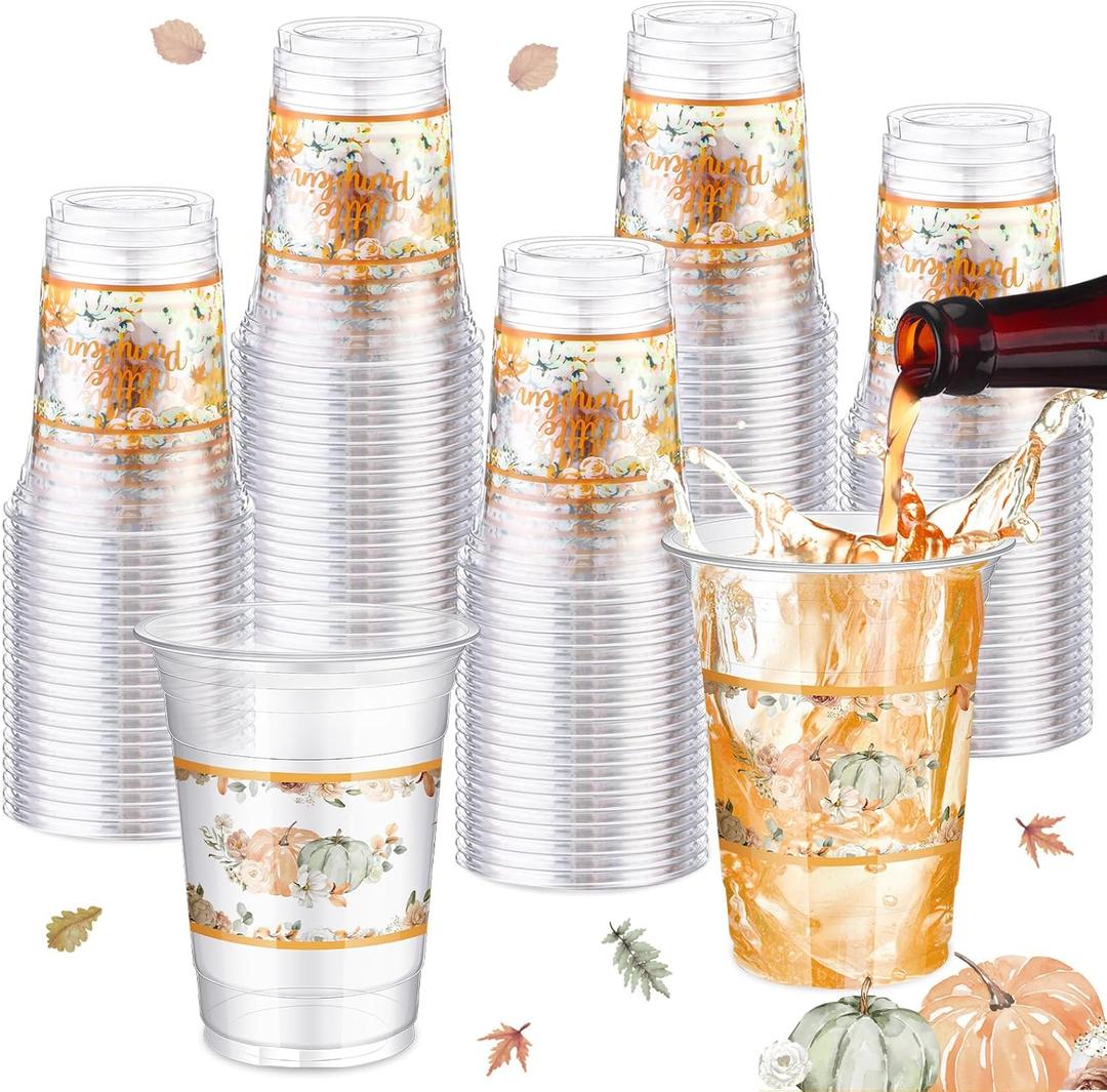 60 Pcs Little Pumpkin Baby Shower Party Supplies 16 oz Plastic Cups Bulk Fall Thanksgiving Pumpkin Clear Cup Disposable Cups for Baby Shower Gender Reveal Party Supplies Decorations