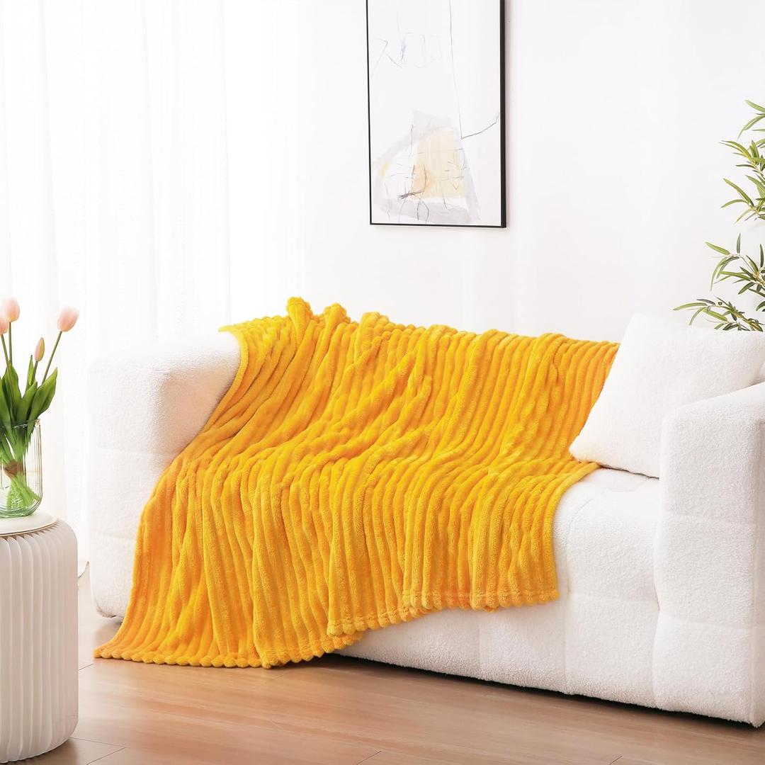 Gold Fleece Throw Blanket 5070 for Couch Sofa Bed,Super Soft Cozy Plush Microfiber Flannel Blanket with Stripes Design Lightweight for Adults,Woman,Girls