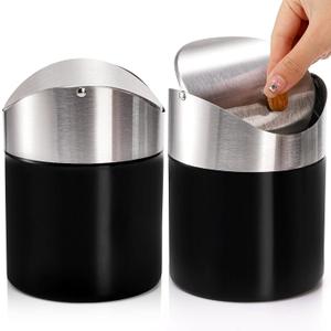 ZOOFOX Set of 2 Mini Trash Can with Swing Lid, Brushed Stainless Steel Countertop Garbage Bin, Modern Tiny Waste Basket for Office Desk, Vanity, Makeup Tabletop, Coffee Table