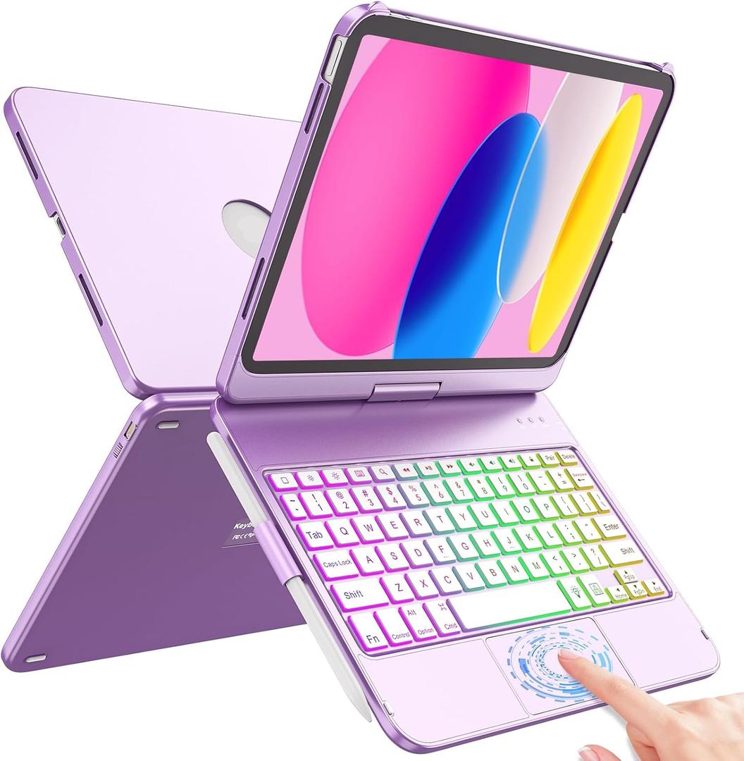 FUWANG Touch Keyboard Case for iPad (A16) 11th Generation 11 inch 2025&10th Gen 10.9 inch 2022, 360 Rotate for iPad 10th Generation Case with Keyboard, Backlit Keyboard Case with Pencil Holder,Purple