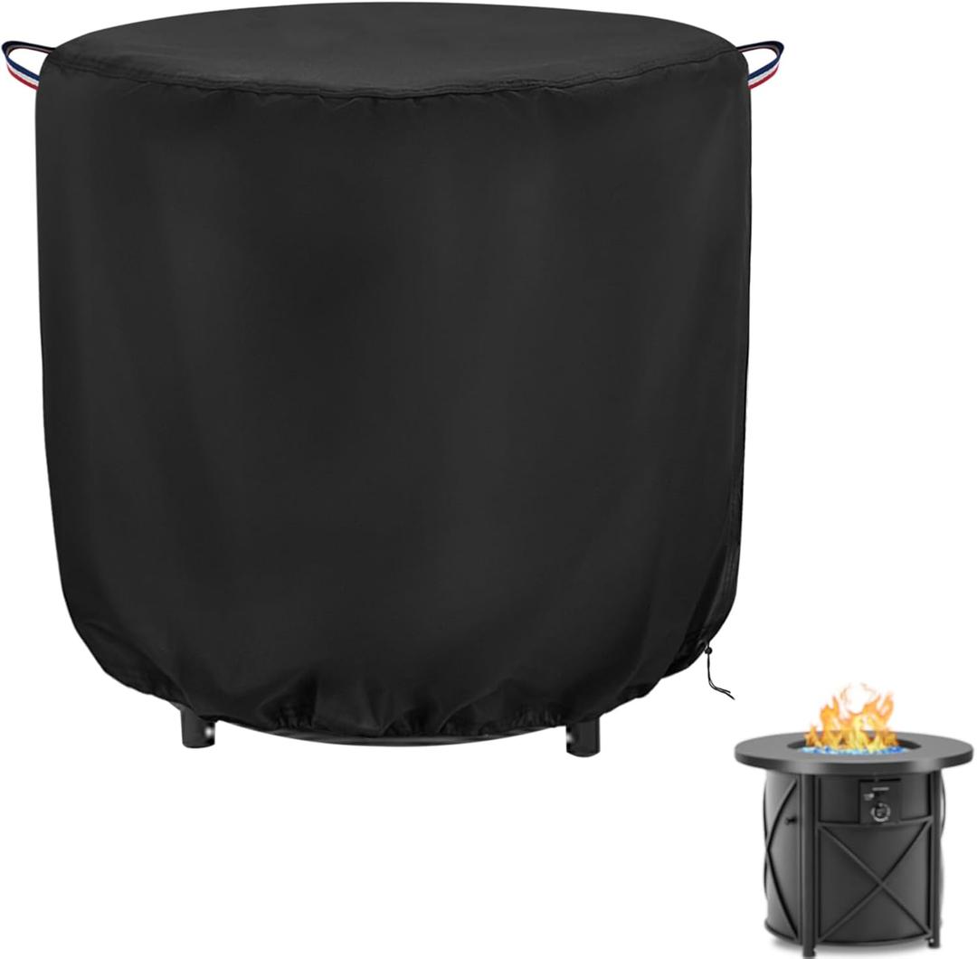 Fire Pit Cover Round,30 Inch 600D Waterproof Outdoor Propane Firepit Cover For 30 Inch Gas Fire Table,Heavy Duty Fade Resistant Patio Fireplace Cover with PU Coating - 30"D x 24"H