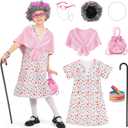 WooWee Kids Girl 100 Days of School Costume, Old Lady Costume for Kids, Halloween Cosplay Dress Up (5-7 Y, Pink)