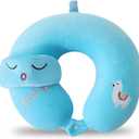 Kids Neck Pillow for Travel with Sleep Eye Mask, Cute Travel Neck Pillow, Memory Foam Flight Sleeping Headrest Pillow for Boys & Girls, Airplane, Train, Car, Home Use - Little Alpaca