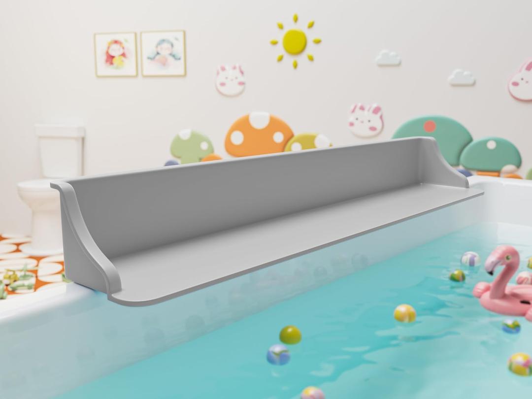 3-Ft Bathtub Splash Guard PlayPad with Strong Suction Cups, Toy Tray Caddy Holder Storage, No-Leak, Mess-Free Bath Time for Kids, Grey
