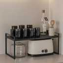 Microwave Oven Rack Expandable Countertop Heavy Duty Microwave Shelf 2-Tier Adjustable Metal Storage Shelf Rack for Kitchen (Black-S)