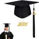 FtyFty Unisex Adult Matte Graduation Cap with Tassel Year Charm (One Size, Black With Gold), Pack of 2