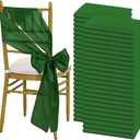 100 PCS Satin Chair Sashes Bows, Christmas Green Chair Ribbon Ties Back Sash Bow Chair Decorative for Wedding Birthday Banquet Party Hotel Event Chair Cover Decoration(7 x 108 Inch)
