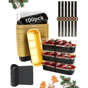 100 Pack Mini Loaf Pans with Lids, Spoons & Stickers  Disposable Aluminum Foil Baking Cake Containers for Oven, Air Fryer & Freezer  Ideal for Cakes, Bread, Pudding, Parties & Gifting, Black