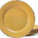 Farmhouse Melamine Dinner Plate Set, 6 Piece 11-inch Chip Resistant, Lightweight Round Kitchen Plates Set for Salad, Pasta Unbreakable RV, Camping Dining Serving Dishes for Parties, Yellow