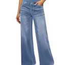 DLOODA Women's Wide Leg Jeans High Waisted Stretchy Denim Pants Elastic Waist Pull On Sweatpant Jeans Trendy Baggy Loose Sky Blue, XXL