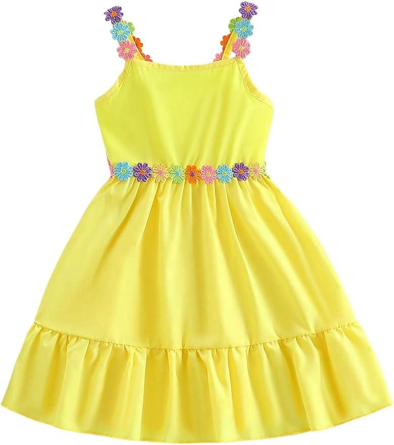 GORGLITTER Girl's Floral Mini Dresses Summer Beach Vacation Girl Birthday Ruffle Cute Sundress Cute Clothes Yellow, 7 Years