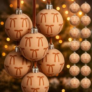 24 Pack Velvet Christmas Ball Ornaments 60mm/ 2.36'' Bow Christmas Tree Decorations Xmas Ornaments for Tree Home Coquette Room Birthday Party Front Door Wedding Holiday Decor (Brown)