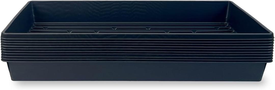 10 Plant Growing Trays (No Drain Holes) - 20" x 10" - Perfect Garden Seed Starter Grow Trays: for Seedlings, Indoor Gardening, Growing Microgreens, Wheatgrass & More - Soil or Hydroponic (Pack of 10, Black)
